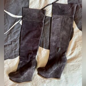 Pura Lopez Black Suede Knee High Boots Sz 6